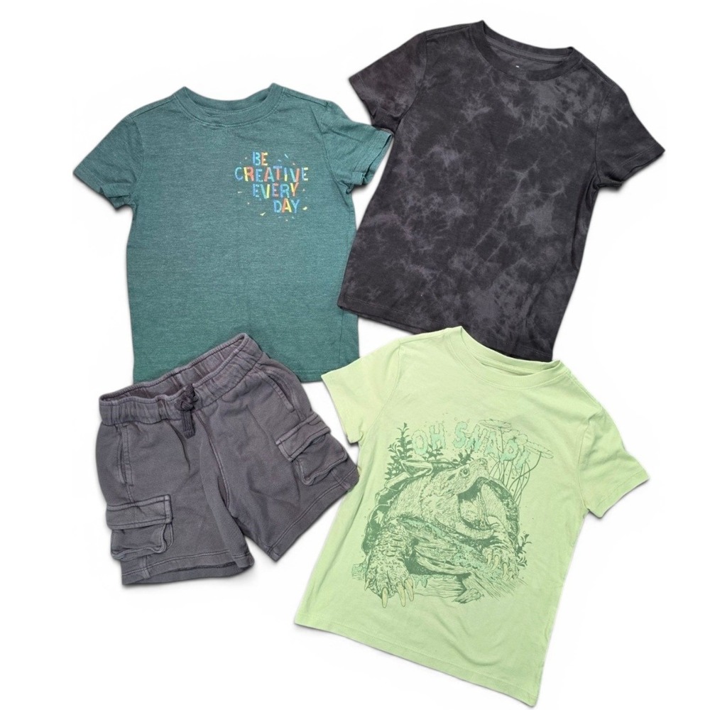 Cat & Jack Boys XS 4 5 Graphic T Shirts Cargo Shorts 4 Piece Clothing Lot